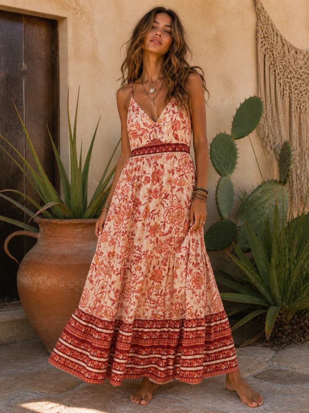Rachel Zoe  Coral and Cream FloralLinen Blend  Maxi Dress w’ pockets XL